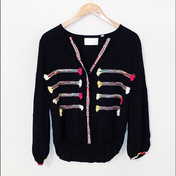 Piper Tops - PIPER BY TOWNSEN Black Boho Embroidered Top